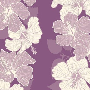 Hibiscus Garlands - Plum and Off-White