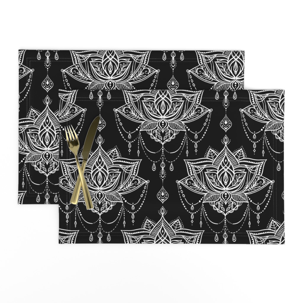 Delicate Art Deco Doodle - white on black - large