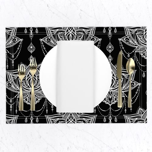 Delicate Art Deco Doodle - white on black - large