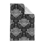 Delicate Art Deco Doodle - white on black - large