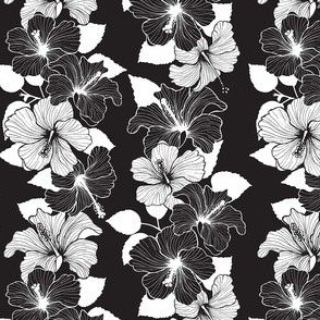 Hibiscus Garlands S - Black and White