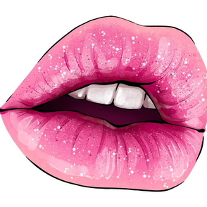 Hand-drawn parted sexy lips in pink color