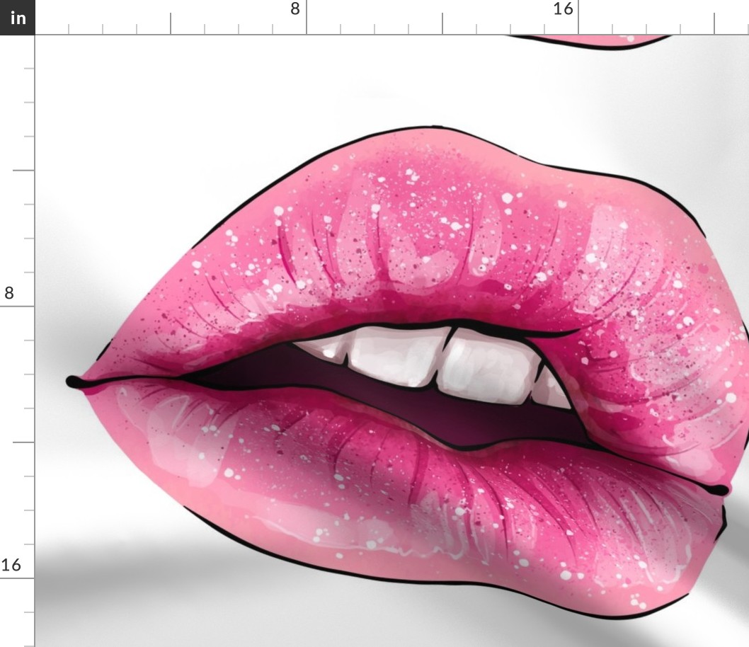 Hand Drawn Parted Sexy Lips In Pink Spoonflower