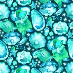 Fin-tastic Dreams the Ocean Bed - blue and green watercolor - small