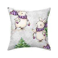 christmas tree, bunny pattern, kids, kids pattern, bunnies, christmas pattern, children, white bunny, christmas bunny, christmas, cute bunny, ice skating, winter, winter pattern, cute christmas animal