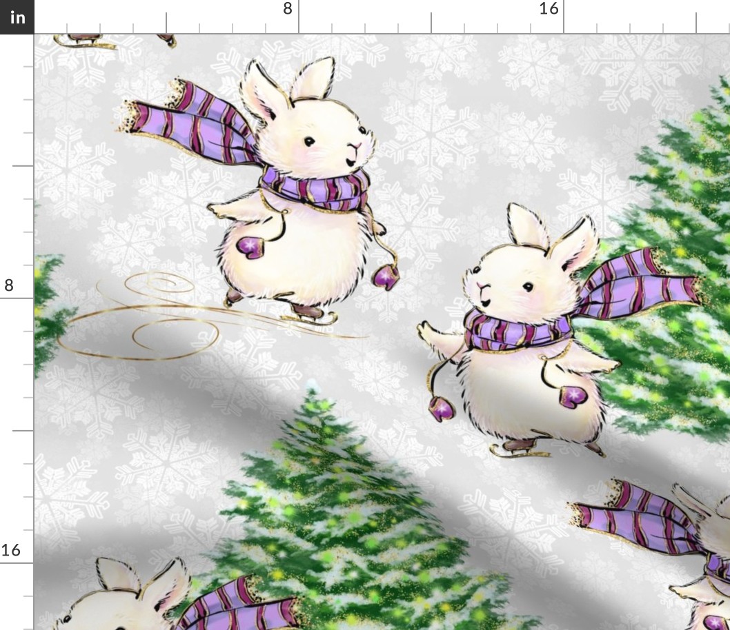 christmas tree, bunny pattern, kids, kids pattern, bunnies, christmas pattern, children, white bunny, christmas bunny, christmas, cute bunny, ice skating, winter, winter pattern, cute christmas animal