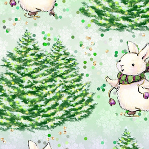 kids, kids pattern, bunnies, bunny pattern, christmas pattern, kids, christmas bunny, christmas, cute bunny, green, winter, winter holidays, cute christmas animal