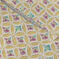 Cathedral window quilt pattern yellow and fucsia