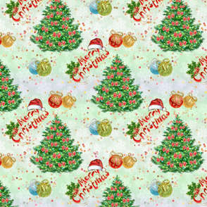 merry christmas, christmas, christmas trees, christmas decor, xmas, spruces, santa hat, christmas pattern, green, holly jolly, christmas decoration, bright, christmas holidays, christmas celebration