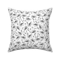 small scale dandelions - black hand-drawn dandelions on white - floral fabric and wallpaper