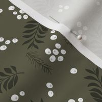 Botanical christmas boho garden pine leaves holly branch berries army camo green neutral 