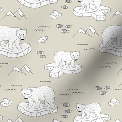 Little polar bears and snow mountains and glaciers winter ocean design soft ginger beige