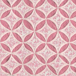 Cathedral window quilt pattern Toile de Jouy pink