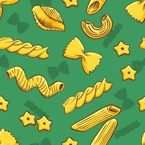 Pasta on green background