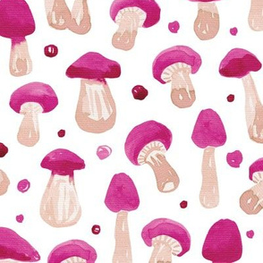 Pink watercolor mushrooms white background