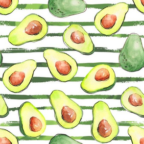 watercolor avocados with green stripes