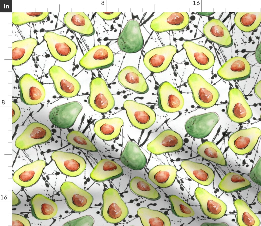 watercolor avocados with black splashes