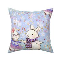 Christmas bunnies. girl and boy, couple in love, cute rabbits, kids, dancing, love, kids pattern, rabbits, couple dancing, glitter, funny, white bunny, christmas, cheerful
