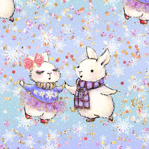 Christmas bunnies. girl and boy, couple in love, cute rabbits, kids, dancing, love, kids pattern, rabbits, couple dancing, glitter, funny, white bunny, christmas, cheerful