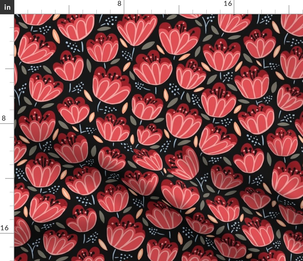 Vermilion Red Midnight Tulips