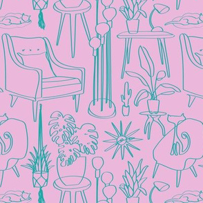 Mod Living Line Art in Pink Shell + Teal