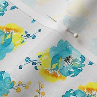 teal and yellow flowers on newspaper