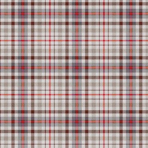 Fuzzy Look Plaid in Gray Red and Chocolate on White