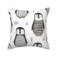 Penguins Black&White  with Sweater Geometric and Triangles  in Grey Large Jumbo Scale 8 inch