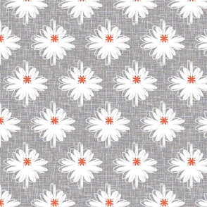 Flowers, white chamomile, gray canvas, white flowers, daisy flowers, gray flax, floral, flax, geometric flowers, floral design, white and grey, floral pattern, large scale, large flowers.