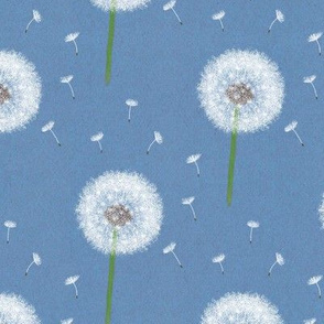 luck, luck pattern, dandelion, blowball, floral, floral pattern, floral design, Blowball seed, dandelion pattern, dandelion design, blue, white dandelions, dress pattern, dress, luckiness.