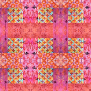 Pink block print basket weave