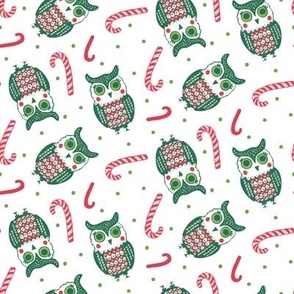 Red and Green Christmas Owls with Candy Canes