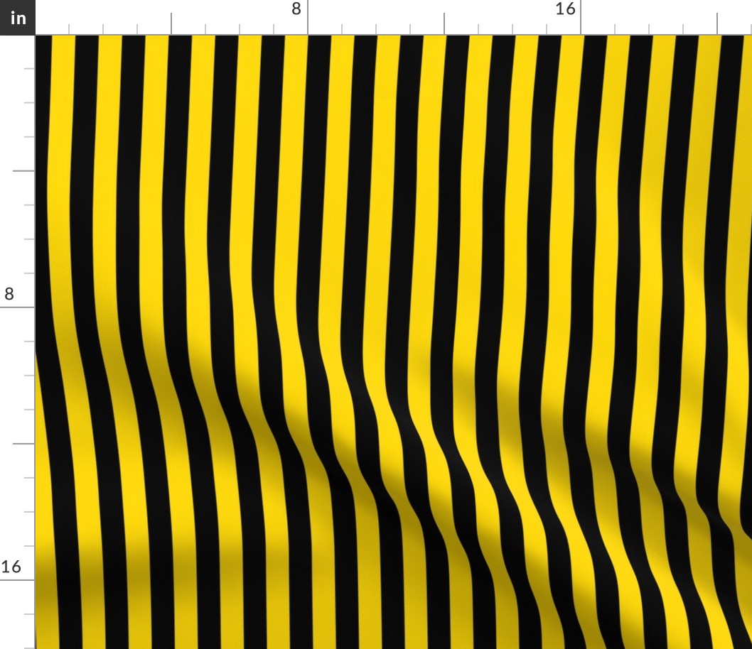 Awning Stripe Pattern Vertical in Black on School Bus Yellow