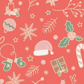 vintage christmas, bright christmas, christmas pattern, red background, christmas mix, christmas stuff, christmas holiday, christmas decor, christmas gifts, merry christmas, santa hat, christmas wrapping, holiday decor