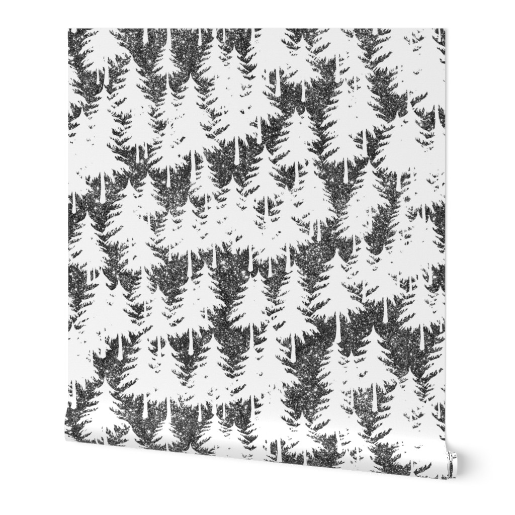 Winter forest, black and white, woodland, fir tree woods, snowy spruce, eco pattern, nature pattern, frosty, winter pattern, winter woods  