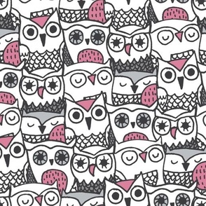 owl faces with greys/pink
