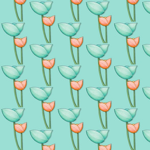 Simple Flowers teal orange on Teal