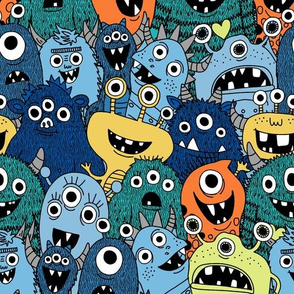 monster faces in blues