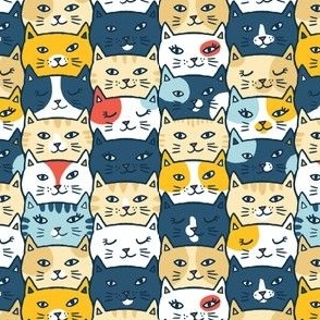 cat heads in blue/yellow (small)