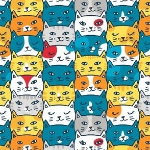 cat heads in bright blue/yellow (small)