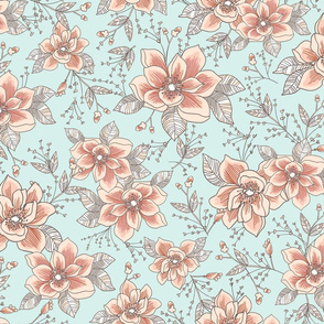 soft floral on aqua