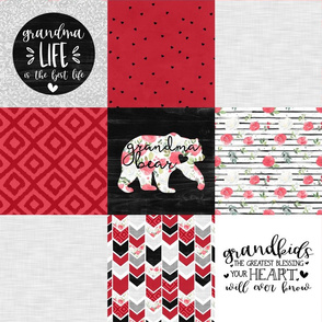 Grandma Bear//Red - Wholecloth Cheater Quilt