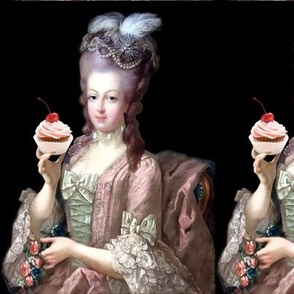 1 cupcake Marie Antoinette queen france french flowers floral roses baroque pink gowns let them eat cake parody caricature cherry on top big cupcakes whipped cream portraits royal choker satire lace bows pearls feathers rococo victorian elegant gothic lol