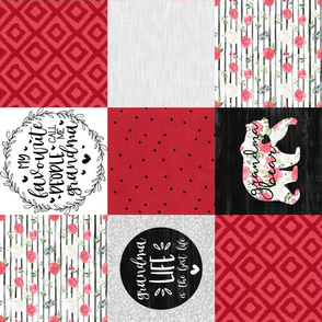 Grandma Bear//Red - Wholecloth Cheater Quilt - Rotated