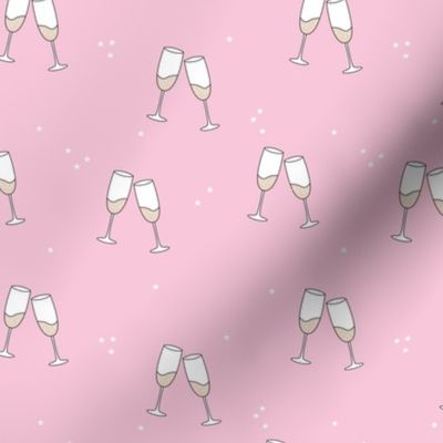Happy 2024 - Have a drink - Happy new year celebration champagne bubbles toast pink stars