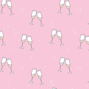 Happy 2024 - Have a drink - Happy new year celebration champagne bubbles toast pink stars
