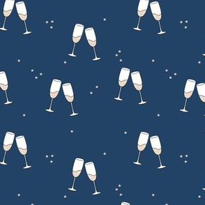 Happy 2024 - Have a drink - Happy new year celebration champagne bubbles toast navy night stars 