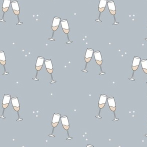 Happy 2024 - Have a drink - Happy new year celebration champagne bubbles toast stone blue gray stars
