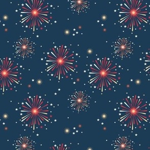 Happy 2023 - Happy new year celebration fireworks and stars party night red orange fire navy blue
