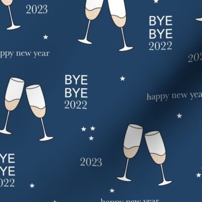 Have a drink - Happy new year 2023 celebration champagne bubbles toast navy blue night stars typography